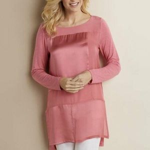 Soft Surroundings Silk Road Tunic Medium Pink Mixed Media Top Blouse